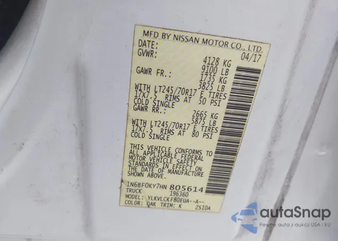 2017 Nissan Nv Cargo Nv2500 Hd S V6 из США, поврежденный, VIN 1N6BF0KY7HN805614